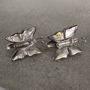 Vintage Sterling Silver Mother of Pearl Screw Back Butterfly Earrings